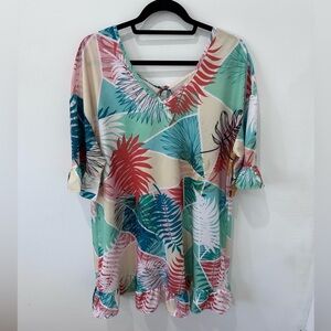 Tropical Leaf Print Bathing Suite Cover Up